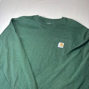 Carhartt‎ T-Shirt Mens L Loose Fit Green Long Sleeves Chest Pocket Logo TK0126-M